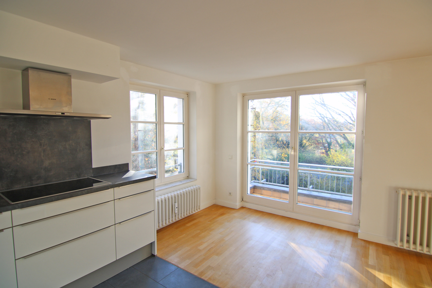 Wohnzimmer mit offener Küche