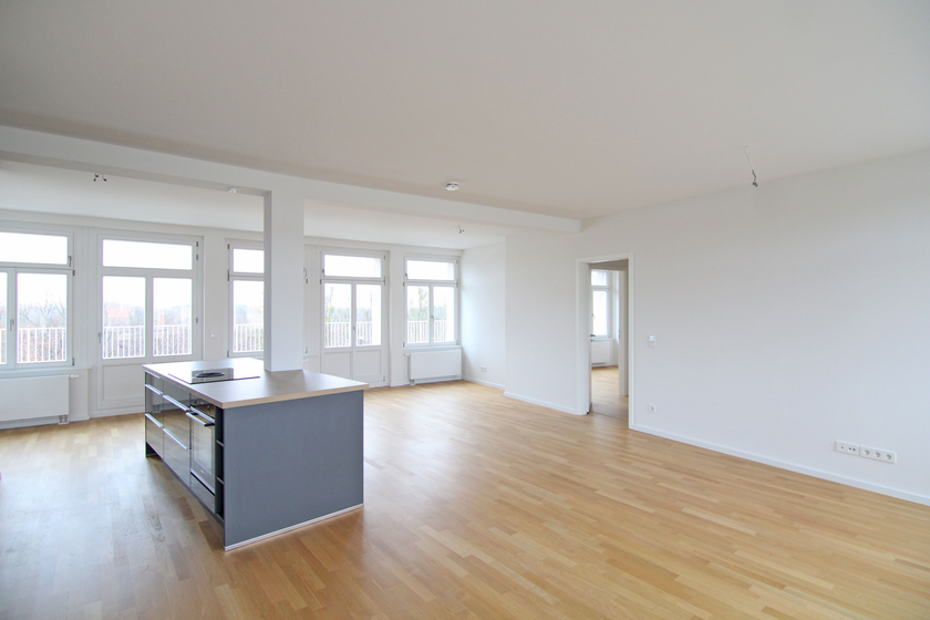 Wohnzimmer mit offener Küche